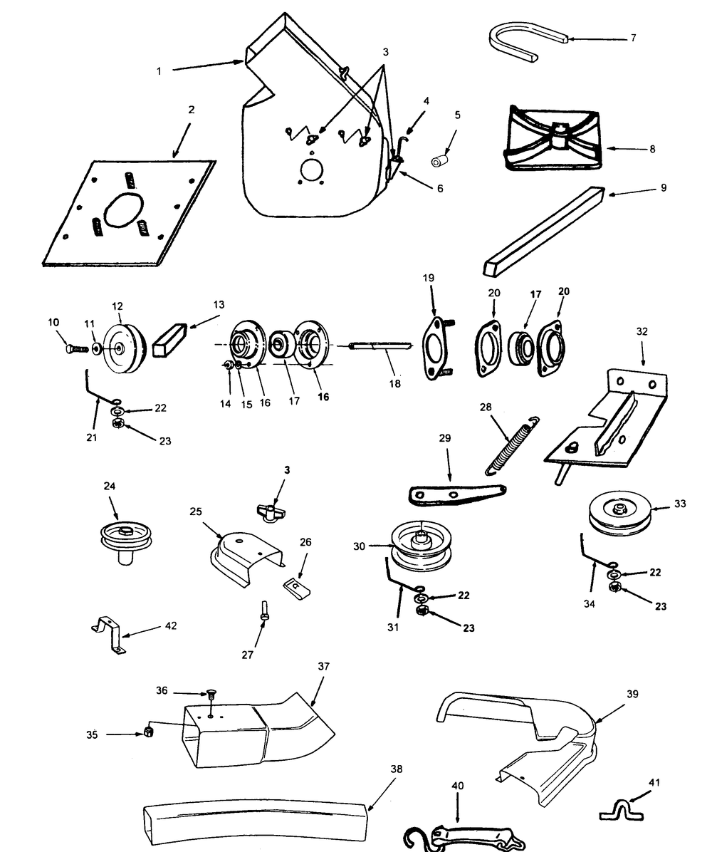 Blower And Support Diagram and Parts List for 292 190100 Cub Cadet Lawn Tractor